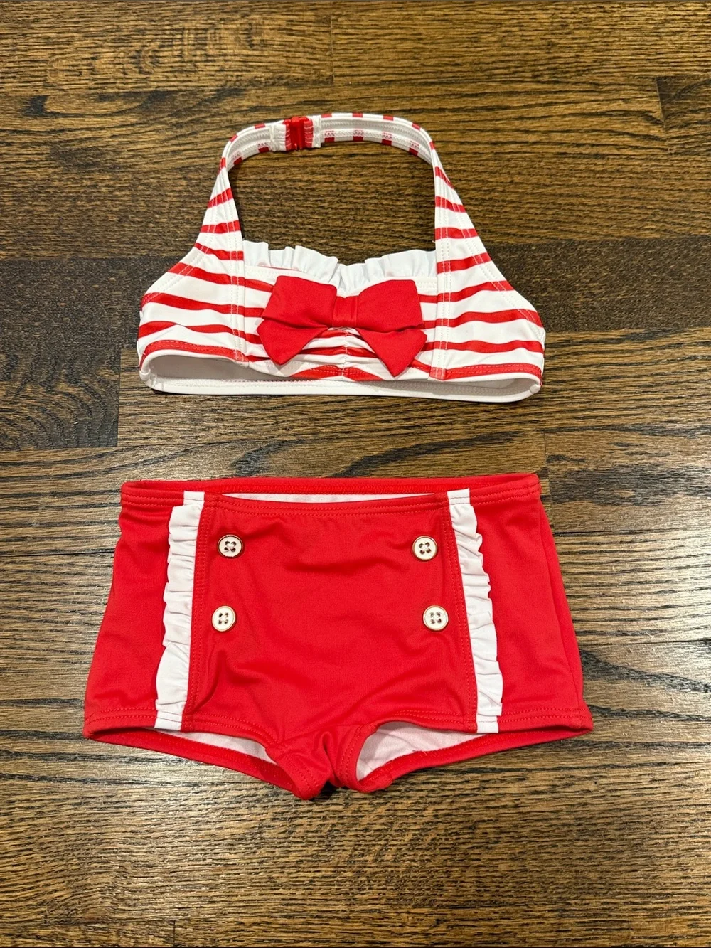 Janie and Jack Red and White Striped Two-Piece Swim Set with Bow